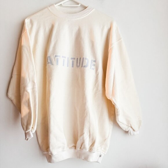 Vintage Eaton Attitude White Spell-out Sweatshirt S - Picture 1 of 5